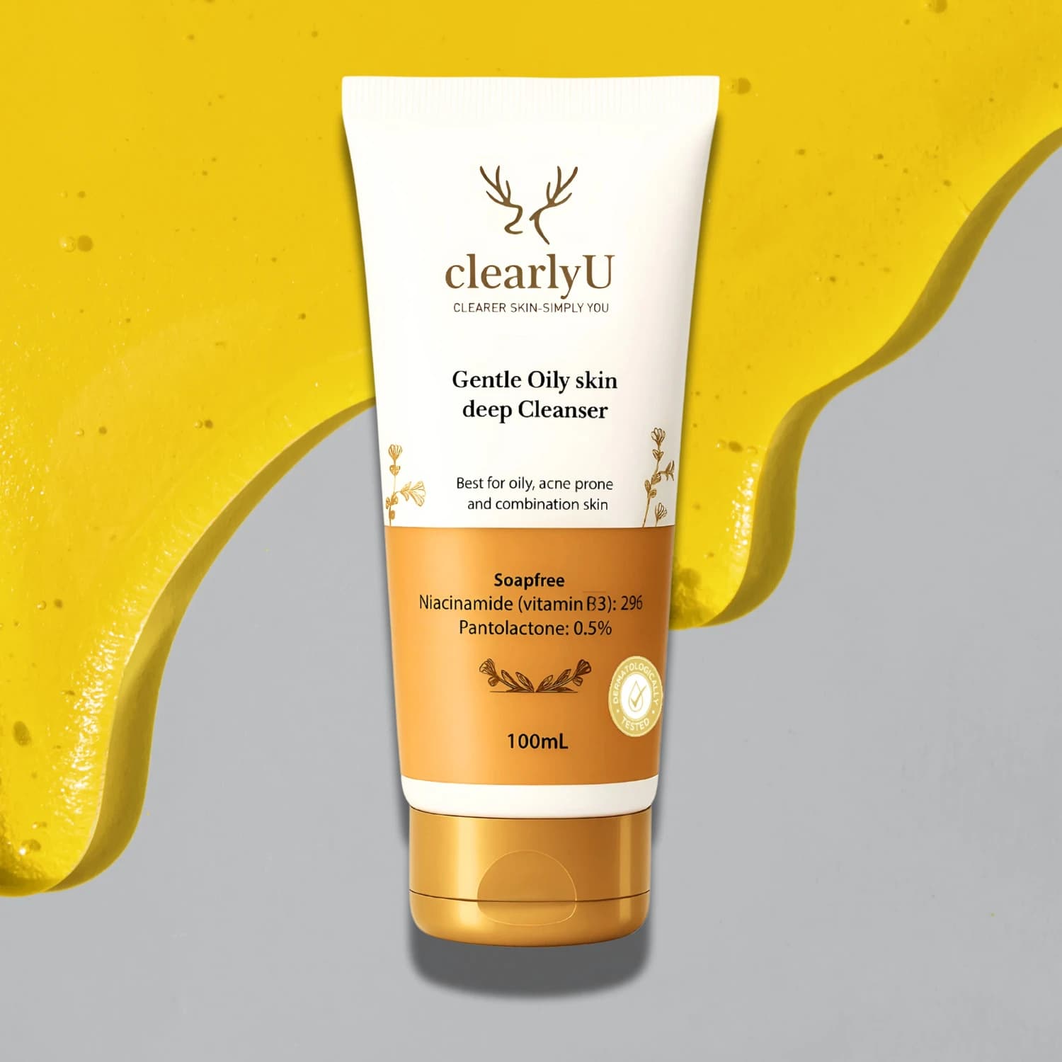 clearlyU Deep Cleanser for Oily Skin | Soap-Free pH-Balanced with Niacinamide, Panthenol (B5) & Pantolactone | Acne-Prone, Sensitive Skin | Unisex | 100+100ml Face Wash